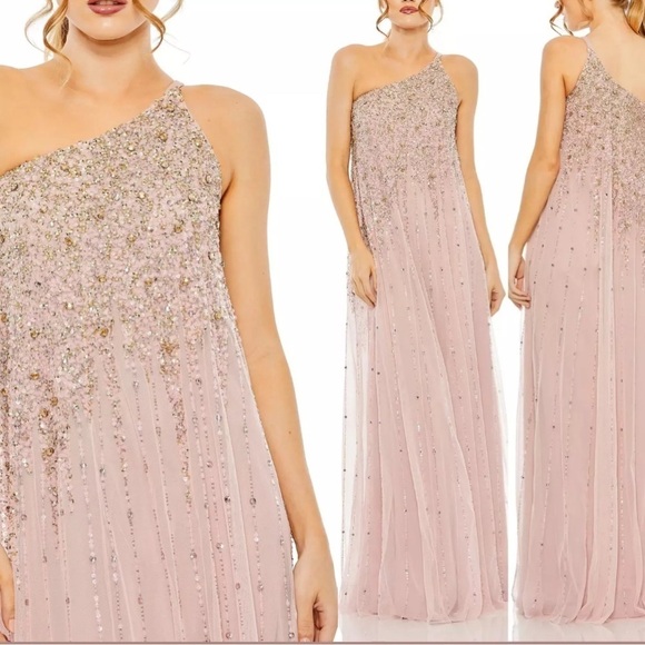 Mac Duggal Glamorous Blush Sequin One-Shoulder Dress size 2 NWT - Picture 5 of 13